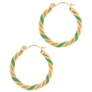 25mm 304L st. steel Twisted round hoop earrings with epoxy resin - Green x2