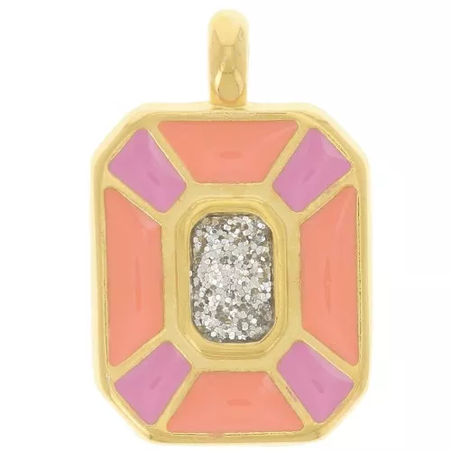 19x12mm Rectangle pendant epoxy resin - Fine Gold Plated - Pink - Salmon x1