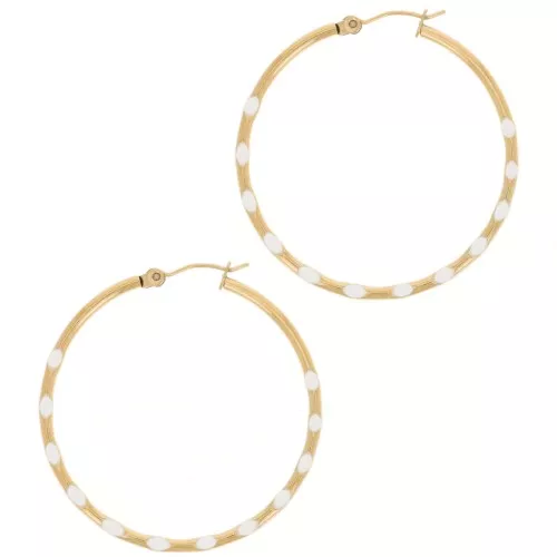 40.5mm 304L stainless steel Round hoop earrings with epoxy resin - Gold - Beige x2