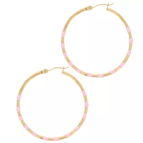 40.5mm 304L st. steel Round hoop earrings with epoxy resin - Gold - Light pink x2