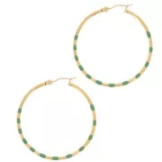40.5mm 304L st. steel Round hoop earrings with epoxy resin - Gold - Water green x2