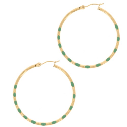 40.5mm 304L st. steel Round hoop earrings with epoxy resin - Gold - Water green x2