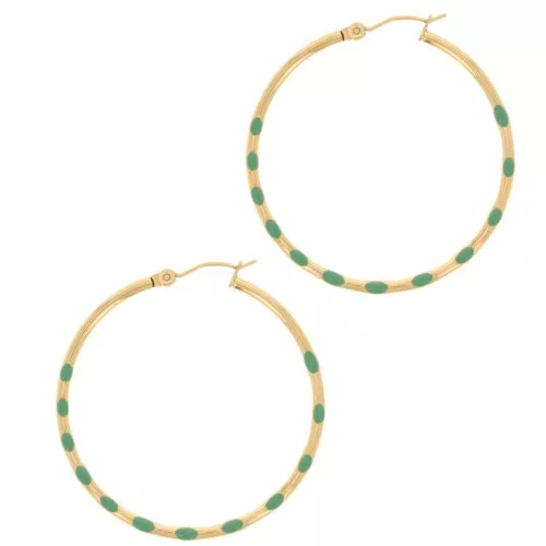 40.5mm 304L st. steel Round hoop earrings with epoxy resin - Gold - Water green x2