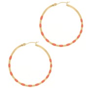 40.5mm 304L st. steel Round hoop earrings with epoxy resin - Gold - Orange x2