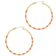 40.5mm 304L st. steel Round hoop earrings with epoxy resin - Gold - Orange x2
