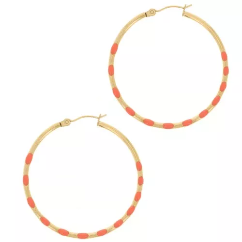 40.5mm 304L st. steel Round hoop earrings with epoxy resin - Gold - Orange x2