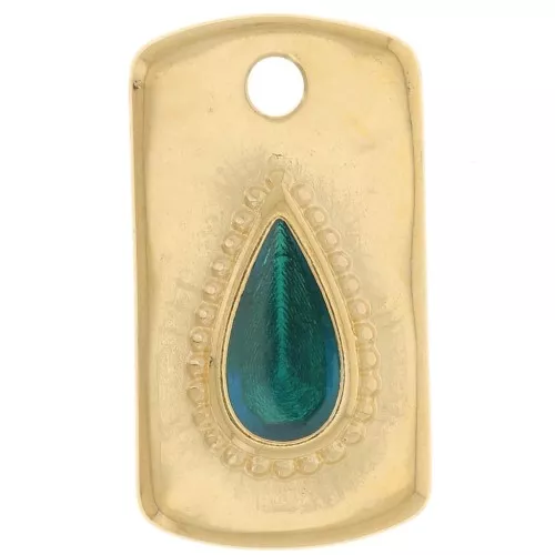 20x11mm Rectangle pendant with epoxy resin drop - Fine Gold plated - Green x1