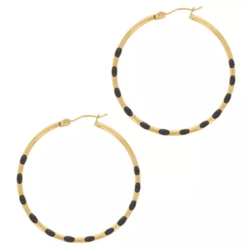 40.5mm 304L stainless steel Round hoop earrings with epoxy resin - Gold - Black x2