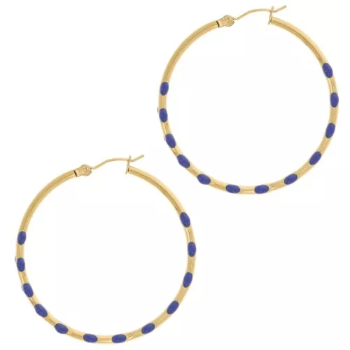 40.5mm 304L stainless steel Round hoop earrings with epoxy resin - - Dark blue x2