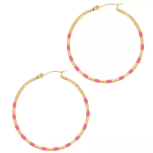 40.5mm 304L stainless steel Round hoop earrings with epoxy resin - Gold - Pink x2