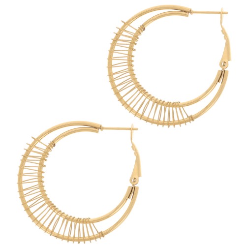 36mm 304L stainless steel Double-wire round hoop earrings - Gold x2