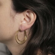 36mm 304L stainless steel Double-wire round hoop earrings - Gold x2