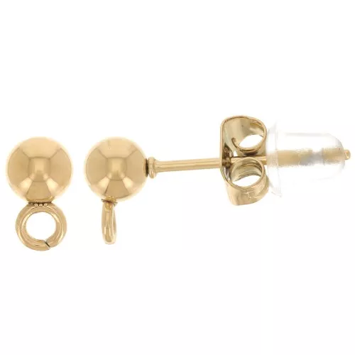 4mm 303L stainless steel Ball earstuds - perpendicular ring - Gold x2