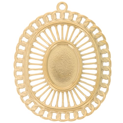 39.5x32mm 304L st. steel Oval openwork pendants for 14x10mm cabochon - gold x2
