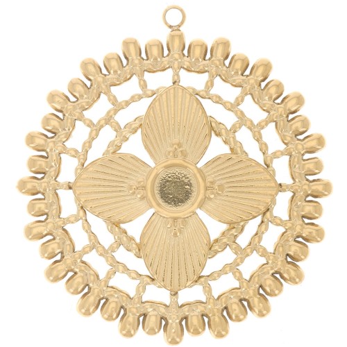 31mm 304L stainless steel Round openwork pendants for 4mm cabochon - Gold x2