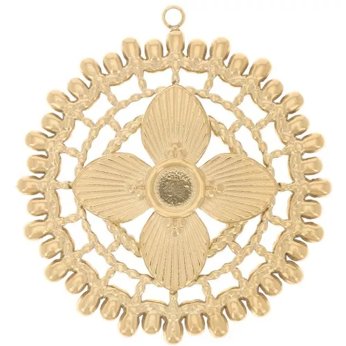 31mm 304L stainless steel Round openwork pendants for 4mm cabochon - Gold x2