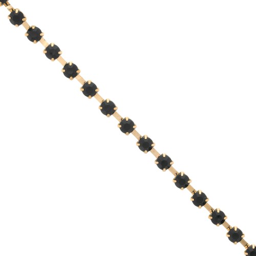chain with acryl rhinestones 6mm Jet gold tone x1m
