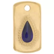 20x11mm Rectangle pendant with epoxy resin drop - Fine Gold plated - Blue x1