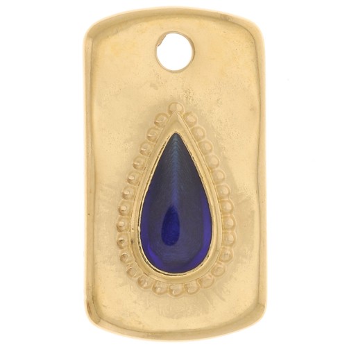 20x11mm Rectangle pendant with epoxy resin drop - Fine Gold plated - Blue x1