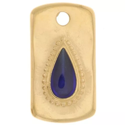 20x11mm Rectangle pendant with epoxy resin drop - Fine Gold plated - Blue x1
