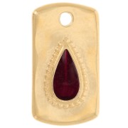 20x11mm Rectangle pendant with epoxy resin drop - Fine Gold plated - Red x1