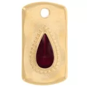 20x11mm Rectangle pendant with epoxy resin drop - Fine Gold plated - Red x1