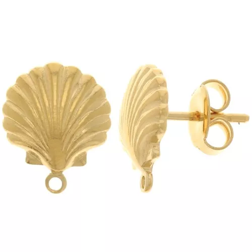 13x10.5mm shell earstuds with closed hoop - 3-micron gold-plated x2