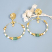 14mm Ethnic round earstuds - open loop - Silver plating x2