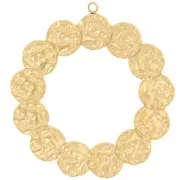 35mm 304L stainless steel Hammered round pendants - Gold x2