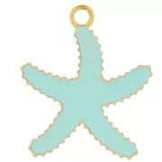 12x10mm Stainless steel 316L Starfish charm - epoxy resin - Gold - Turquoise x1
