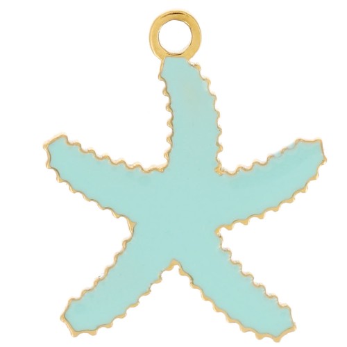 12x10mm Stainless steel 316L Starfish charm - epoxy resin - Gold - Turquoise x1