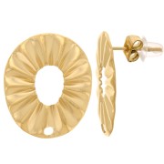 21x18mm 304 stainless steel Pleated effect oval earstuds - Gold x2|raw }}