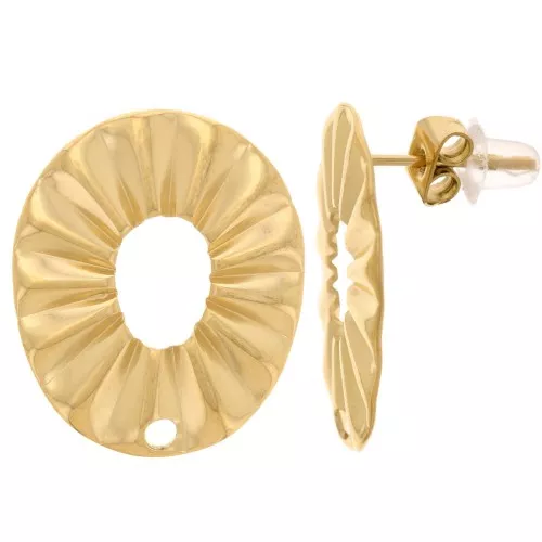 21x18mm 304 stainless steel Pleated effect oval earstuds - Gold x2