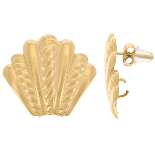 21x23mm 304L stainless steel Shell earstuds with twisted effect - Gold x2