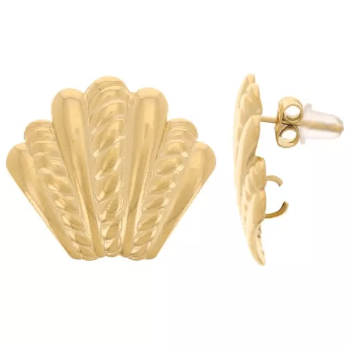 21x23mm 304L stainless steel Shell earstuds with twisted effect - Gold x2