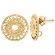 15mm 304L stainless steel Round earstuds - openwork flower pattern - Gold x2