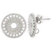 15mm 304L stainless steel Round earstuds - openwork flower pattern x2|raw }}