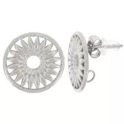 15mm 304L stainless steel Round earstuds - openwork flower pattern x2