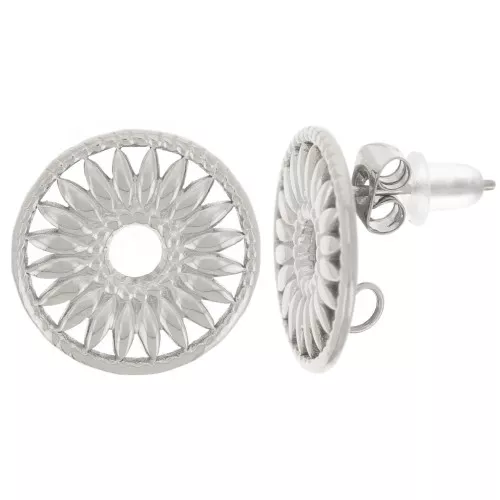 15mm 304L stainless steel Round earstuds - openwork flower pattern x2