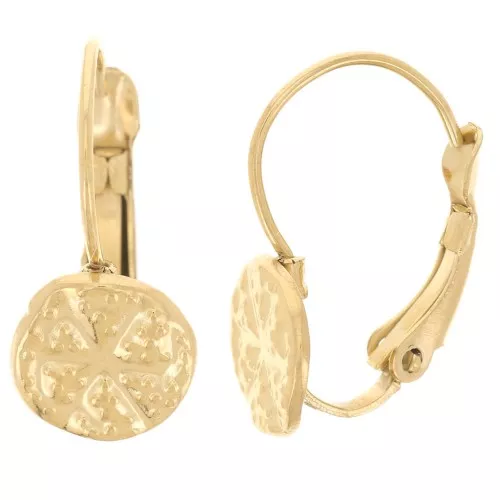 17mm 304L st. steel leverback earrings - Sand dollar irregular pattern - gold x2