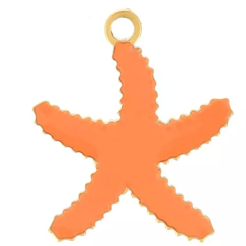 12x10mm Stainless steel 316L Starfish charm - epoxy resin - Gold - Coral x1