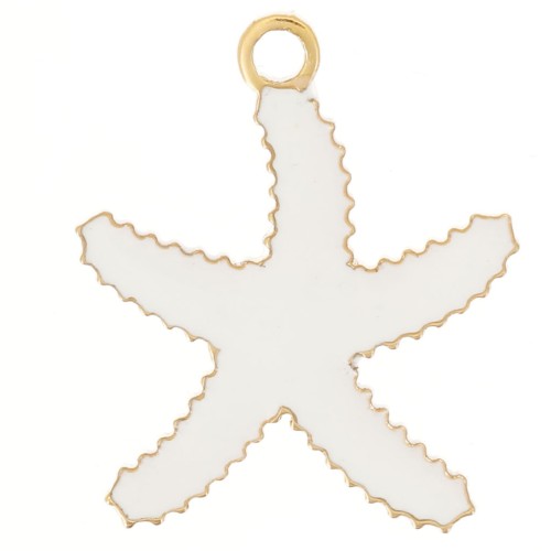 Starfish Charm 12x10 mm - Epoxy Resin Stainless Steel 316L Gold - White x1