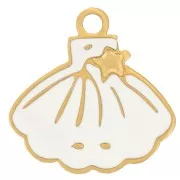 10x10mm Stainless stee Shell charm - epoxy resin - Gold - Ivory x1