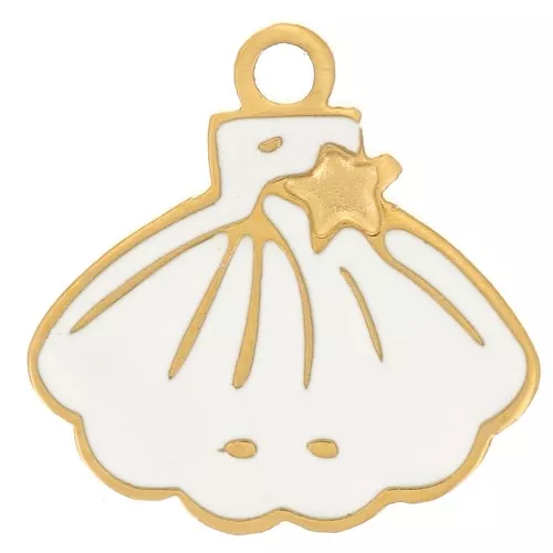 10x10mm Stainless stee Shell charm - epoxy resin - Gold - Ivory x1