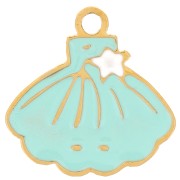 10x10mm Stainless stee Shell charm - epoxy resin - Gold - Turquoise x1|raw }}