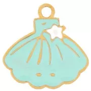 10x10mm Stainless stee Shell charm - epoxy resin - Gold - Turquoise x1