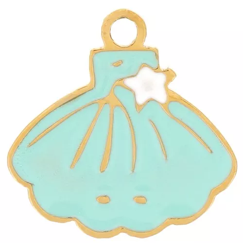 10x10mm Stainless stee Shell charm - epoxy resin - Gold - Turquoise x1