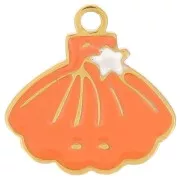 10x10mm Stainless stee Shell charm - epoxy resin - Gold - Coral x1