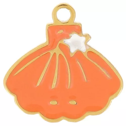 10x10mm Stainless stee Shell charm - epoxy resin - Gold - Coral x1