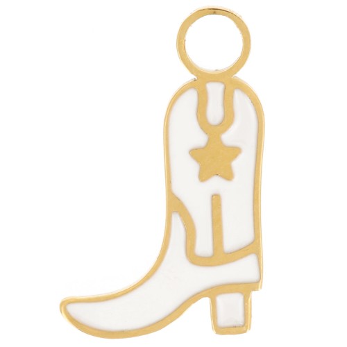 15x9mm 316L stainless steel Santiag cowboy boot charm epoxy resin - Gold -Ivory x1